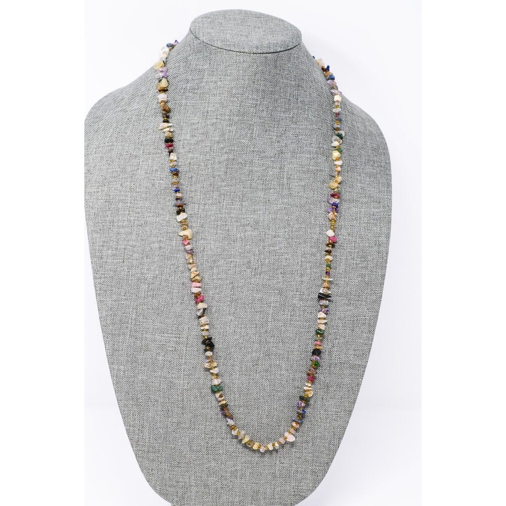 Multi natural stone bead‎ chip necklace 34-35" multi colored